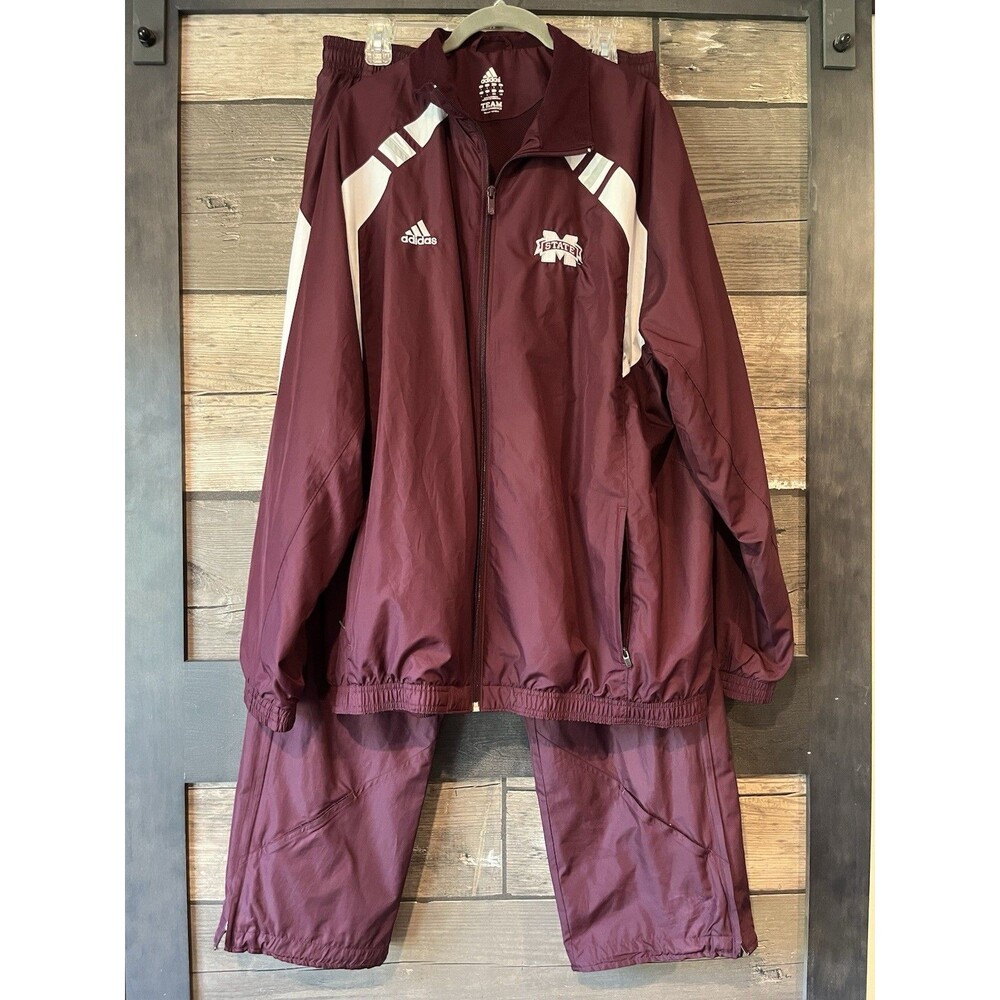 MENS ADIDAS MISSISSIPPI STATE BULLDOGS FULL-ZIP WINDBREAKER JACKET PANTS LARGE